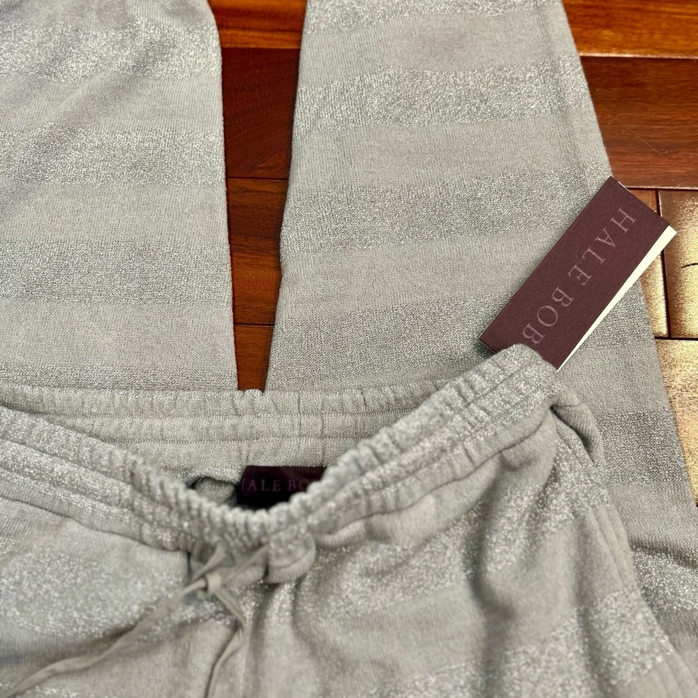 NWT-Hale Bob Metallic Stripe Jogger Pants Silver Gray Light Gray - Picture 5 of 13